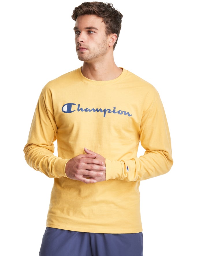 Champion Classic Long-Sleeve Script Logo Erkek Tişört Sarı ( WARPGO582 )